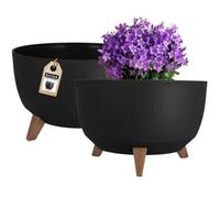 Kadax Elevated Plant Pot, Large Plastic Planter With Legs For Indoor And Outdoor Use (40 Cm Diameter, Black)