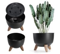 KADAX Elevated Plant Pot, Large Plastic Planter with Legs for Indoor and Outdoor Use, Durable Round Planter for Houseplants (⌀ 24 cm, Black)