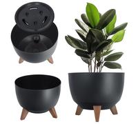 KADAX Elevated Plant Pot, Large Plastic Planter with Legs for Indoor and Outdoor Use, Durable Round Planter for Houseplants (⌀ 29 cm, Black)