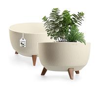 KADAX Elevated Plant Pot, Large Plastic Planter with Legs for Indoor and Outdoor Use, Durable Round Planter for Houseplants (⌀ 40 cm, Cream)