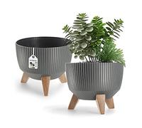 KADAX Elevated Plant Pot, Large Plastic Planter with Legs for Indoor and Outdoor Use, Durable Round Planter for Houseplants (⌀ 24 cm, Graphite)