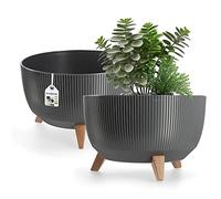 KADAX Elevated Plant Pot, Large Plastic Planter with Legs for Indoor and Outdoor Use, Durable Round Planter for Houseplants (⌀ 40 cm, Graphite)