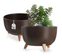 KADAX Elevated Plant Pot, Large Plastic Planter with Legs for Indoor and Outdoor Use, Durable Round Planter for Houseplants (⌀ 40 cm, Brown)