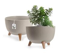 KADAX Elevated Plant Pot, Large Plastic Planter with Legs for Indoor and Outdoor Use, Durable Round Planter for Houseplants (⌀ 33 cm, Taupe)