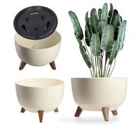 KADAX Elevated Plant Pot, Large Plastic Planter with Legs for Indoor and Outdoor Use, Durable Round Planter for Houseplants (⌀ 47 cm, Cream)