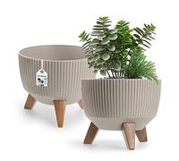KADAX Elevated Plant Pot, Large Plastic Planter with Legs for Indoor and Outdoor Use, Durable Round Planter for Houseplants (⌀ 24 cm, Taupe)
