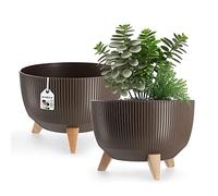 KADAX Elevated Plant Pot, Large Plastic Planter with Legs for Indoor and Outdoor Use, Durable Round Planter for Houseplants (⌀ 33 cm, Brown)