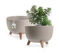 KADAX Elevated Plant Pot, Large Plastic Planter with Legs for Indoor and Outdoor Use, Durable Round Planter for Houseplants (⌀ 29 cm, Taupe)