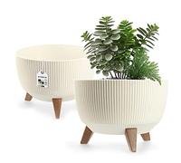 KADAX Elevated Plant Pot, Large Plastic Planter with Legs for Indoor and Outdoor Use, Durable Round Planter for Houseplants (⌀ 33 cm, Cream)