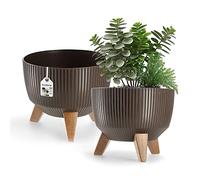 KADAX Elevated Plant Pot, Large Plastic Planter with Legs for Indoor and Outdoor Use, Durable Round Planter for Houseplants (⌀ 24 cm, Brown)