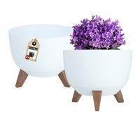 Kadax Elevated Plant Pot, Large Plastic Planter With Legs For Indoor And Outdoor Use (Set Of 2, 29 Cm Diameter, White)