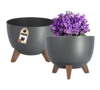 Kadax Elevated Plant Pot, Large Plastic Planter With Legs For Indoor And Outdoor Use (Set Of 2, 29 Cm Diameter, Anthracite)