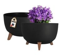 Kadax Elevated Plant Pot, Large Plastic Planter With Legs For Indoor And Outdoor Use (Set Of 2, 39.5 Cm Diameter, Black)