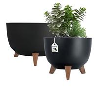 KADAX Elevated Plant Pot, Set of 2, Large Plastic Planter with Legs for Indoor and Outdoor Use, Durable Round Planter (29 cm and 39,5 cm, Black)