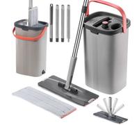 Kadax Flat Mop With Water Separation, Mop With Double Chamber Bucket, Floor Mop, Cleaning Set For Floor Cleaning