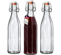 KADAX Flip Top Bottle, Glass Flask with Rubber Cork, Beer Container, Fermentation Bottle, Glass with Swing Top for Kombucha, Water, Carbonated Drinks (1000ml, pack of 3)