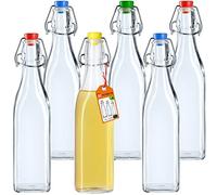 KADAX Flip Top Bottle, Glass Flask with Rubber Cork, Beer Container, Fermentation Bottle, Glass with Swing Top for Kombucha, Water, Carbonated Drinks (500ml, pack of 6)