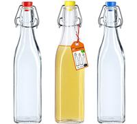 KADAX Flip Top Bottle, Glass Flask with Rubber Cork, Beer Container, Fermentation Bottle, Glass with Swing Top for Kombucha, Water, Carbonated Drinks (500ml, pack of 3)