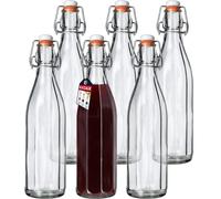 KADAX Flip Top Bottle, Glass Flask with Rubber Cork, Beer Container, Fermentation Bottle, Glass with Swing Top for Kombucha, Water, Carbonated Drinks (1000ml, pack of 6)