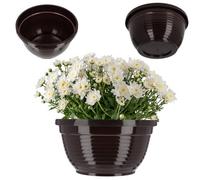 Kadax Flower Bowl, Plastic Plant Bowl In Several Colours, Wide Plant Pot With Glossy Surface (Diameter 13 Cm, Round, Brown)