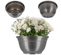 KADAX Flower Bowl, Weatherproof Plastic Plant Pot, Outdoor Planter in Several Colours, Round Plant Bowl for Cemetery, Wide Flower Pot in Various Sizes (⌀18cm, Graphite)