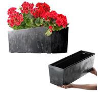 KADAX Flower Box 18.5 x 56 cm, Concrete Pattern, Black, with Insert - Weatherproof Rectangular Planter for Balcony and Outdoor Use
