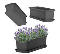 KADAX Flower Box 40 cm Anthracite with Saucer - Plastic Balcony Box Planter for Indoor and Outdoor Use, Flower Pot for Balcony, Patio, Windowsill
