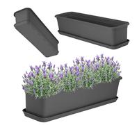KADAX Flower Box 60 cm Anthracite with Saucer - Plastic Balcony Box Planter for Indoor and Outdoor Use, Flower Pot for Balcony, Patio, Windowsill