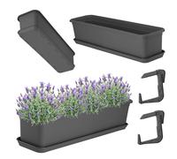KADAX Flower Box 60 cm with Base and Bracket, Anthracite - Plastic Balcony Box, Planter for Indoor and Outdoor Use, Flower Pot for Balcony