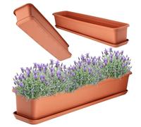 KADAX Flower Box 80 cm Terracotta with Saucer - Plastic Balcony Box Planter for Indoor and Outdoor Use, Flower Pot for Balcony, Patio, Windowsill