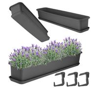 Kadax Flower Box With Base And Balcony Box Holder, Plastic Balcony Box, Planter For Indoor And Outdoor (80Cm, Anthracite)