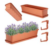 Kadax Flower Box With Base And Balcony Box Holder, Plastic Balcony Box, Planter For Indoor And Outdoor (Terra)