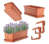 Kadax Flower Box With Base And Balcony Box Holder, Plastic Balcony Box, Planter For Indoor And Outdoor Use (Terra)