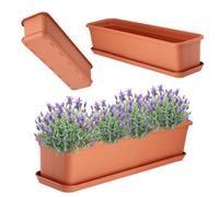 Kadax Flower Box With Saucer, Plastic Balcony Box, Planter For Indoor And Outdoor Use, Flower Pot For Balcony (60 Cm, Terra)