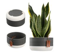 Kadax Flower Pot, Ceramic Plant Pot In 2 Colour Variations, Planter With Decorative Embossings (17 X 9 Cm, Grey)