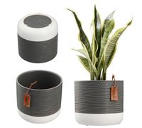 Kadax Flower Pot, Ceramic Plant Pot In 2 Colour Variations, Planter With Decorative Embossings, Ceramic Planter (14 Cm, Grey)
