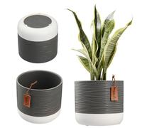 KADAX Flower Pot, Ceramic Plant Pot in 2 Colour Variations, Planter with Decorative Embossings, Ceramic Planter, Plant Pot for Indoor Plants (14 cm, Grey)