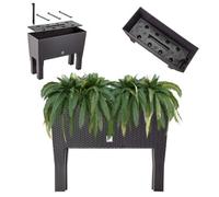 Kadax Flower Pot On Legs, Plastic Raised Bed In 2 Sizes, Planter In Rattan Motif, Flower Box For Garden (80Cm, Dark Brown)
