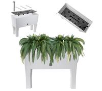 KADAX Flower Pot on Legs, Plastic Raised Bed in 2 Sizes, Planter in Rattan Motif, Flower Box for Garden, Balcony, Patio, Plant Trough, Herb Bed (60 cm / White)