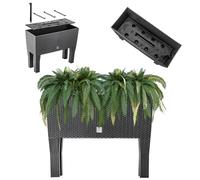 KADAX Flower Pot on Legs, Raised Bed Made of Plastic in 2 Sizes, Planter in Rattan Motif, Flower Box for Garden, Balcony, Patio, Plant Trough, Herb Bed (60 cm), White