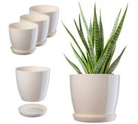 Kadax Flower Pot, Plant Pot Set With Saucer, Plastic Flower Pot, Round Plant Pot For Indoor Use (Set Of 3, 23 Cm, Cream)