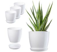 Kadax Flower Pot, Plant Pot Set With Saucer, Plastic Flower Pot, Round Plant Pot For Indoor Use (Set Of 3, 23 Cm, White)