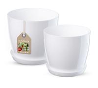 Kadax Flower Pot, Planter Set With Saucer, Plastic Flower Pot, Round Indoor Plant Pot, Planter (Set Of, 23+28Cm, White)
