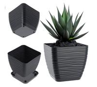 Kadax Flower Pot, Plastic Plant Pot With Saucer For Office, Indoor Planter For Houseplants And Herbs (15 Cm, Square, Anthracite)