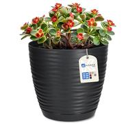 KADAX Flower Pot, Plastic Plant Pot with Saucer, Indoor Planter for Houseplants, Herbs, Lightweight Flowerpot for Living Room, Office (⌀13cm, Anthracite)