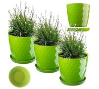KADAX Flower Pot, Plastic Pot Set with Saucer, Lightweight Material Planter, Decorative Herb Pot, Pot for Flowers, Plants, Cactus and Succulents (Set of 3-20 cm, Green)