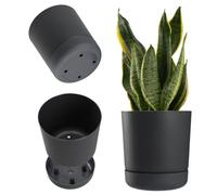 Kadax Flower Pot With Saucer, Plastic Plant Pot, Minimalist Planter, Decorative Pot For Flowers, Cacti, Herbs (15 Cm, Anthracite)