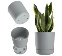Kadax Flower Pot With Saucer, Plastic Plant Pot, Minimalist Planter, Decorative Pot For Flowers, Cacti, Herbs (17 Cm, Grey)
