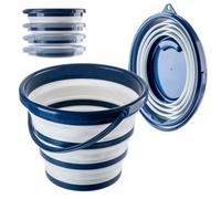Kadax Foldable Silicone Bucket, 10 L Plastic Cleaning Bucket, Compact And Foldable Household Bucket (10 L, Dark Blue-White)