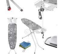 KADAX Folding Ironing Board, 120 x 38 cm, Grey, Steel, L, Height-Adjustable, Non-Slip Feet, Iron Rest